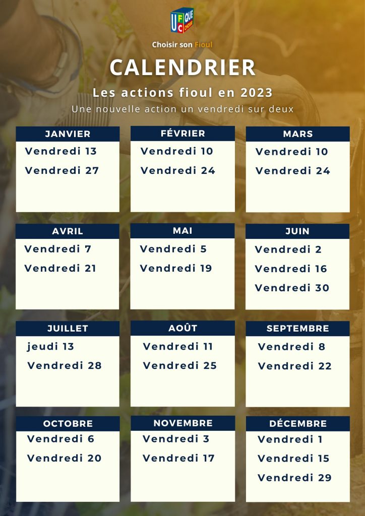Calendrier 2023 des actions fioul